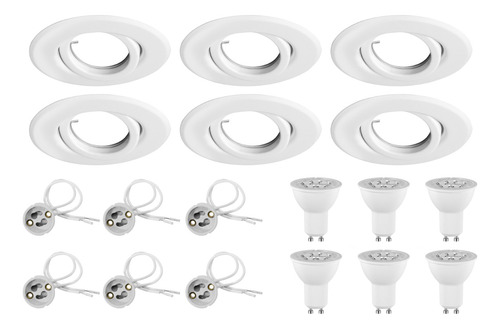 Combo X 6 Spot Iluminación Embutir Blanco 12cm Foco Dicro Lámpara Led Fría 7w Luz Día Blanca Zócalo Gu10