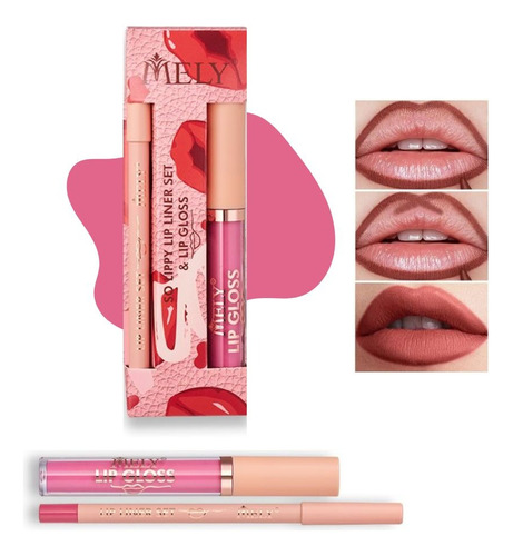 Labial Lipgloss Mate + Delineador Liner Larga Duracion Mely