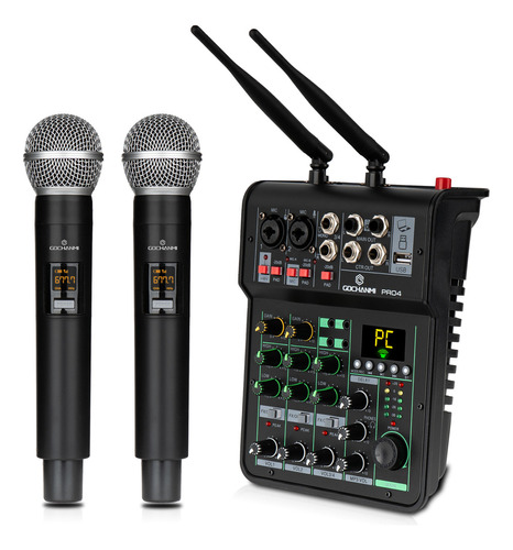 Mezclador Amplificado Gc Pro4 2 Micrófonos Inalámbricos Uhf