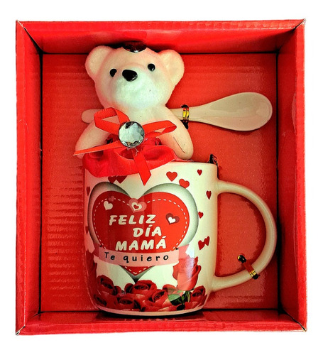 Taza Completa + Cuchara + Oso Día De La Madre / Regalo Mama