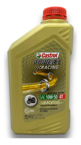 Aceite 10w50 Sintetico Castrol Power 1 Racing 4t X 1 Litro