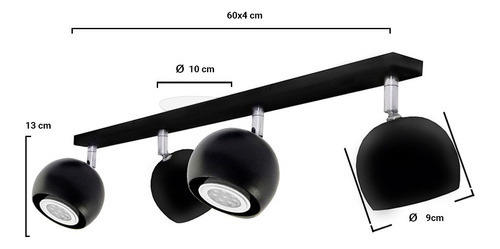 Lampara Aplique Techo Pared Gioluce Tini Gap 4 Luces Bocha Negro Cromo