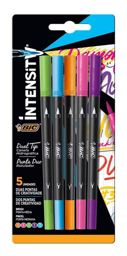 Marcador Bic Intensity Doble Punta Pincel Fina X5 Colores