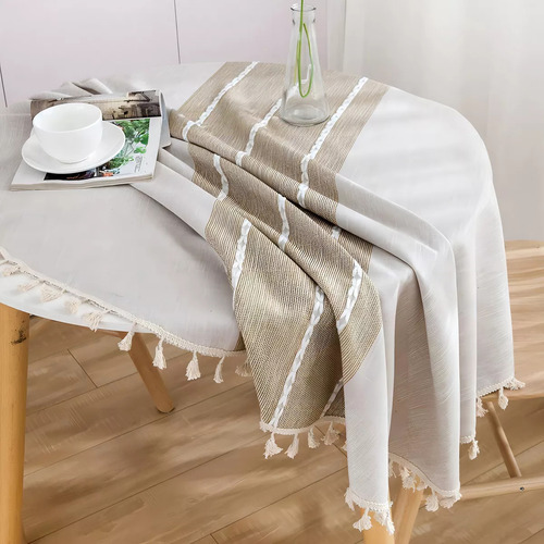 Mantel De Arpillera Bordado Impermeable Redondo Tela De Lino