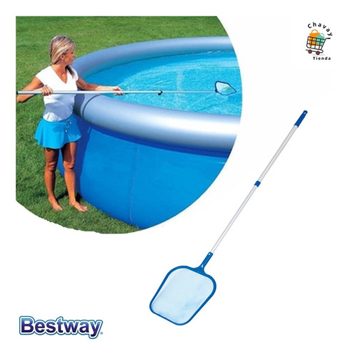 Imagen 2 de 10 de Saca Hojas Plano Con Mango Bestway Combo Limpia Piletas