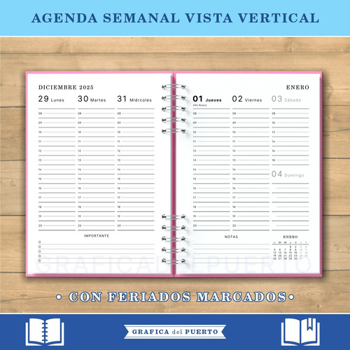 Agenda Imprimible 2026 Semana A La Vista Vertical- Pdf A5 A4