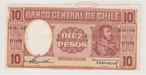 Billete $10 Pesos Fallado Maschke Herrera 1950´s (c85) 