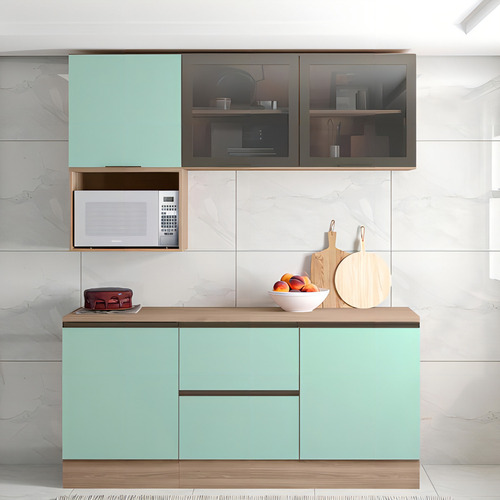 Cozinha Completa Etna 5 Peças Em Poliman Móveis Cor Carvalho Oak/menta