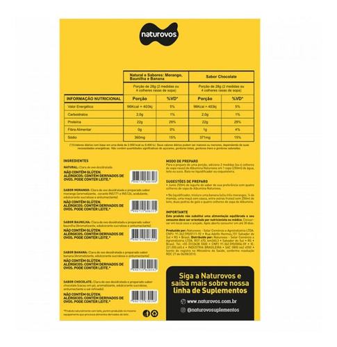 Albumina Refil - 500g Morango - Naturovos