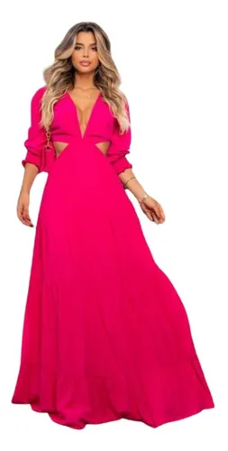 Vestido longo com hot sale manga mercado livre