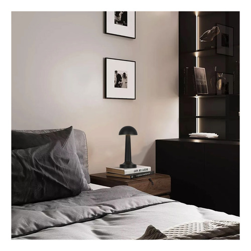 Lámpara De Mesa Led Recargable Mushroom Led Dimeable Negra