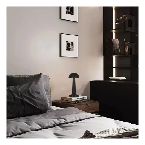 Lámpara De Mesa Led Recargable Mushroom Led Dimeable Negra