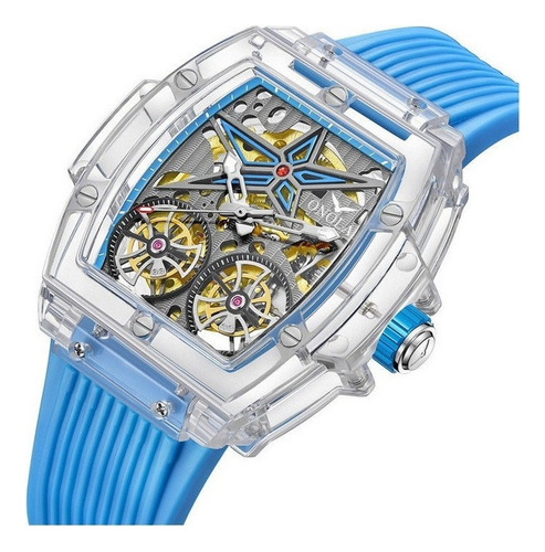 Reloj Mecánico Transparente De Lujo Onola Para Hombre Color De La Correa Azul