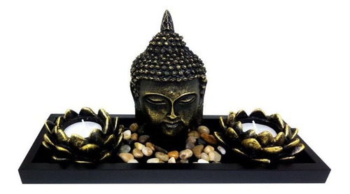 Porta Vela Castiçal Buda Com Pedras 15 X 27 Cm