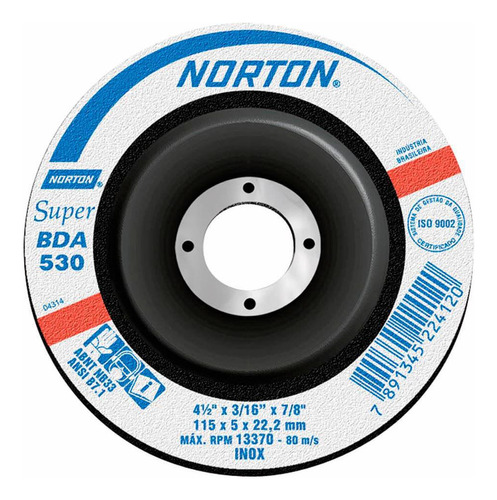 Disco De Desbaste Para Inox 4.1/2 Norton 114,3x5,0x22,22m