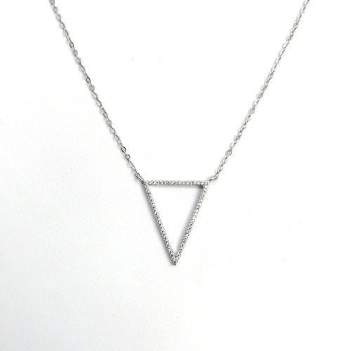 Collar Triángulo Minimalista Para Dama Plata 925 Zirconias Color Plateado