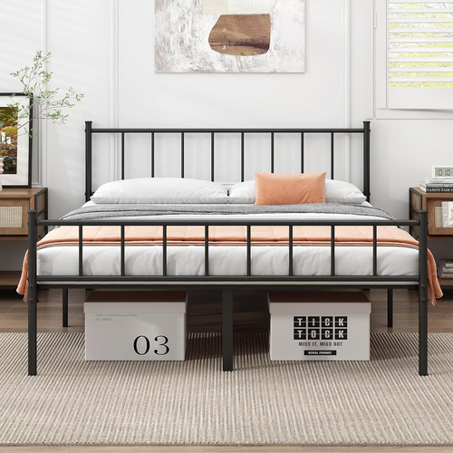 Base De Cama Diiyiv Matrimonial De Metal Color Negro