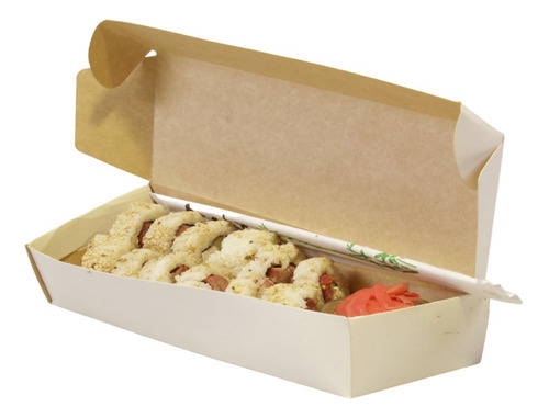 100 Cajas Comida 24x8x4cm Para Sushi Hot Dog Galletas Dulces Color Blanco