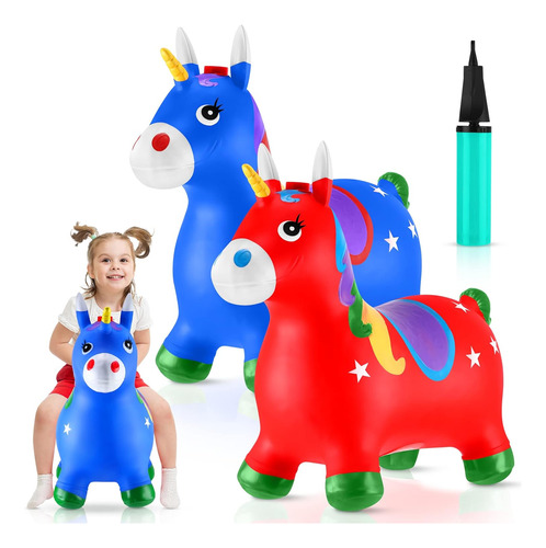 Pack De 2 Caballos Saltarines Unicornio Inflable Montar...