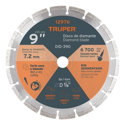 Disco Cortar Truper Diamantado Segment 9 Pulgadas