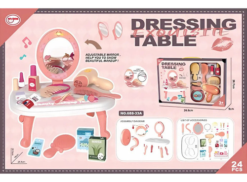 Kit De Belleza Niñas Mesa Espejo Ajustable Secadora Peine