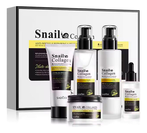 Set 5 Piezas Sadoer Con Extracto De Baba De Caracol Y Colágeno Para Cuidado Facial Snail Collagene, Anti Arrugas, Rejuvenece E Hidrata