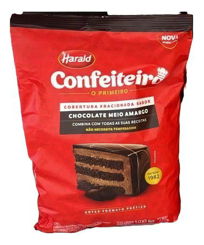 1kg Cobertura Fracionada Gota Confeiteiro Meio Amargo Harald