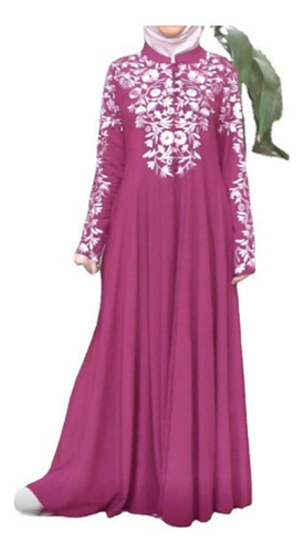 Ethnic Style Printed Long Dress With Vertical Collar