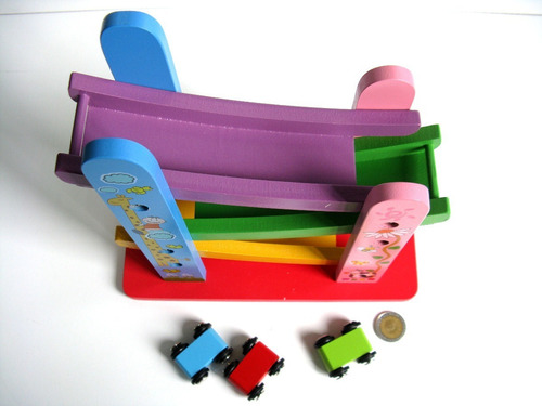 Tobogán Rampa Pista De Madera Con 3 Autitos Juego Didáctico