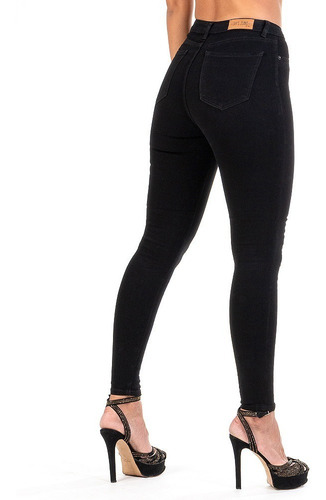 Imagen 2 de 10 de Pantalón Jeans Mujer Negro Mezclilla Stretch Cierre Botones