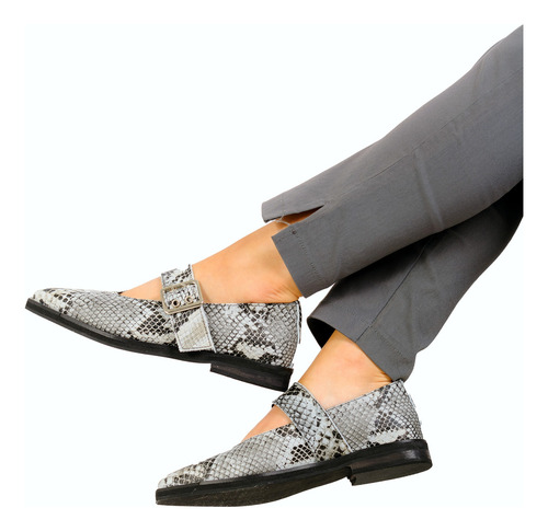 Zapatos Mocasines Mujer Cuero 100% Hebilla Punta Fina Safi
