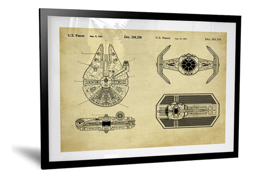 Cuadro Minimalista - Star Wars Planos Vintages Naves - 42x60