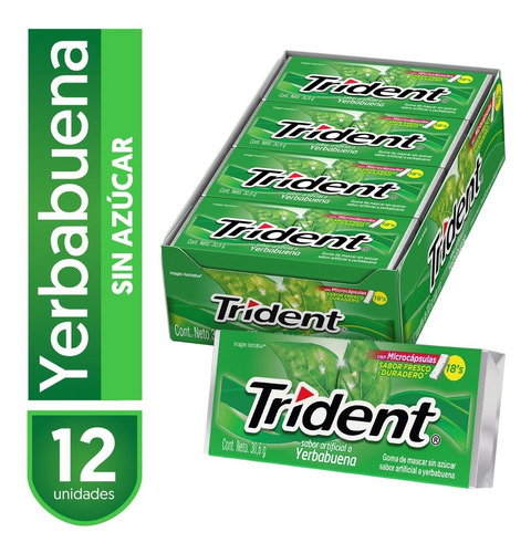 Imagen 1 de 4 de Trident® Chicle Sin Azúcar Pack Sabor Yerbabuena 12 Unidades