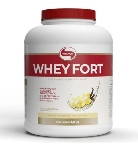 Suplemento em pó Vitafor  Whey Fort proteína Whey Fort sabor  baunilha em pote de 1.8kg