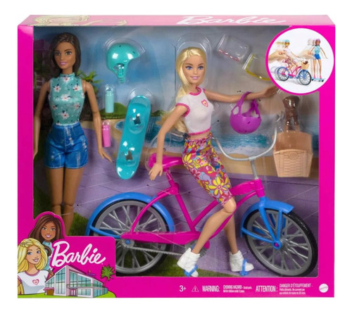 Set Muñecas Barbie Dia De Paseo En Bicicleta Y Skate