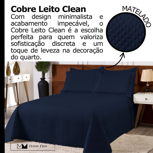 Cobre Leito Colcha Clean Casal Padrão 3 Peças Azul-marinho