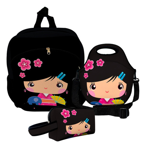 Kit Escolar Com Mochila + Lancheira+estojo Princesa Neoprene