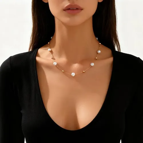 Colar Gargantilha Com Pérolas Sintéticas Estilo Station Feminino — foto 1