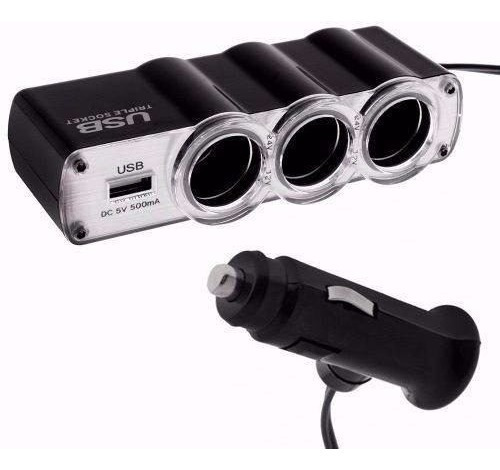 Triple Adaptador 3 Bocas 12v 24v + 1 Cargador Usb Para Auto