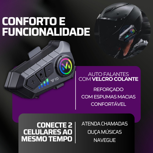 Fone Intercomunicador De Capacete Para Moto Y10 Bluetooth