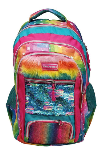 Mochila Escolar Travel Republic Tr011-2 Arcoiris Rosa