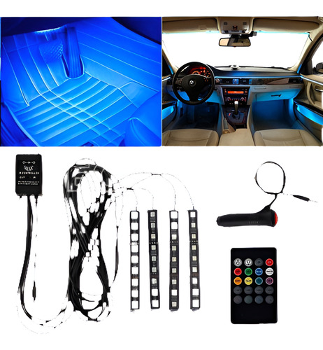 Dc 12v 4pcs 9led Control Remoto Colorido Rgb Car Interior Fl