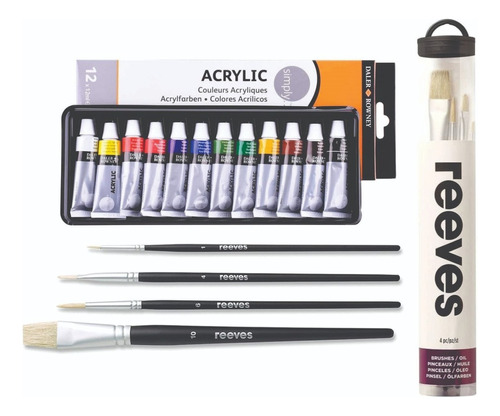 Kit Pincel Reeves Oleo Acrilica Tecido + Tinta Acrilica