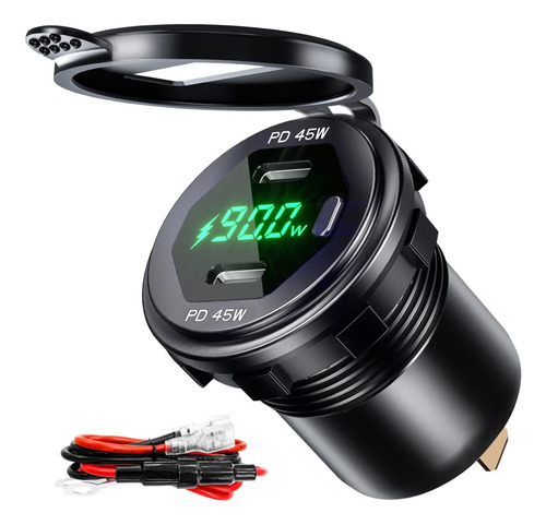 Gobgod Enchufe De Cargador De Coche Usb C Dual De 12 V/24 V.