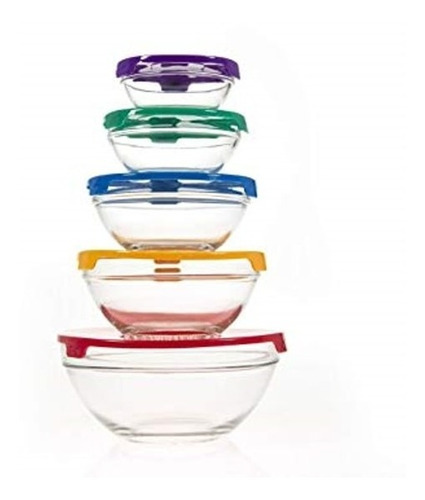 Imagen 3 de 6 de Bowls Vidrio Tapa Plastica Carol Set 5 Apilables Microondas