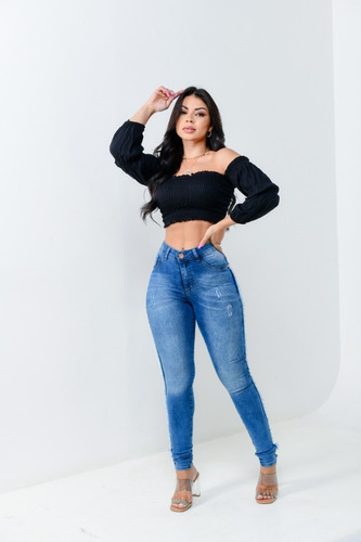 Calça Jeans Clochard Cinto Cintura Laço Feminina Da Moda.