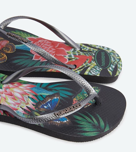 Sandalias Havaianas Dama Tropical Color Negro Con Plateado
