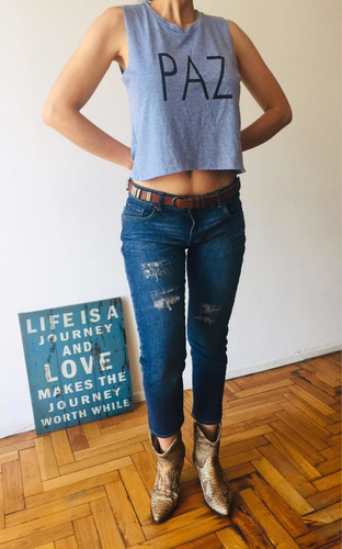 Remera Paz Sin Mangas Celeste Talle S