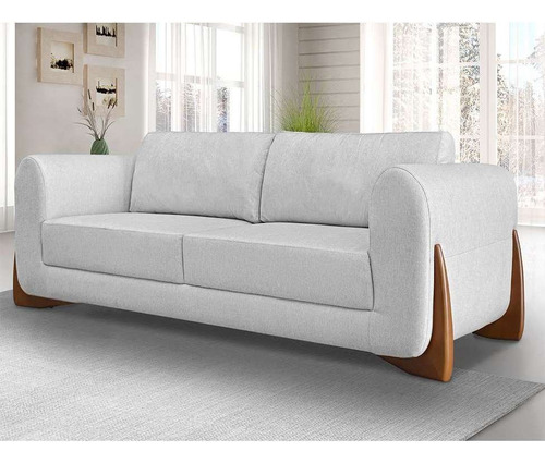 Sofá 3 Lugares Yves Linho Rústico Grigio 180 Cm Cor Cinza