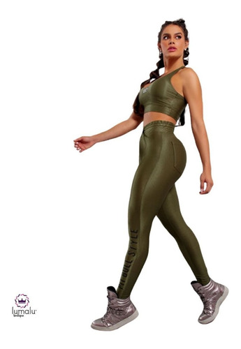 Conjunto Fitness Feminino Verde Militar Pit Bull